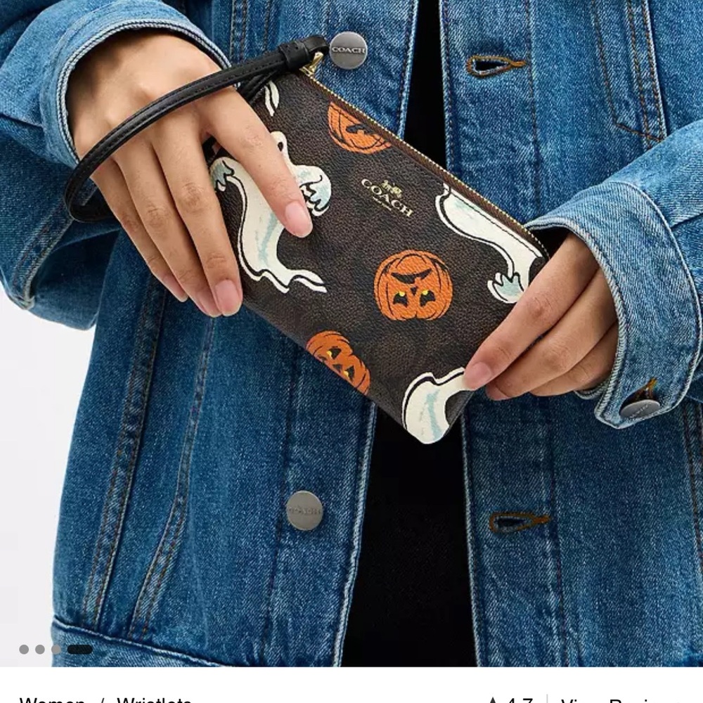 Coach Black Wristlet with Ghost and Pumpkin Design